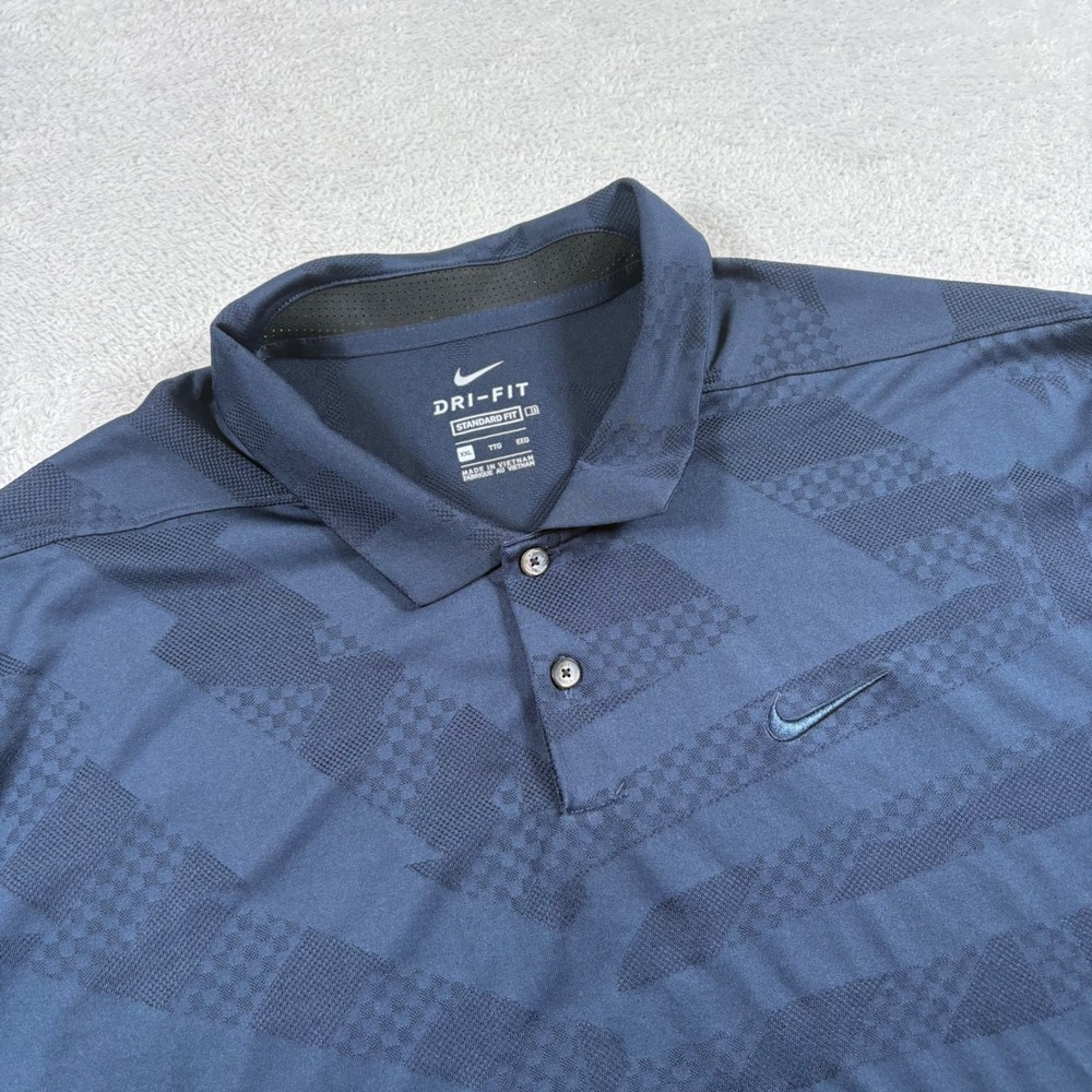 Nike Mens Dri-FIT Golf Polo Shirt XXL Navy Blue Geometric Pattern CK5924-451